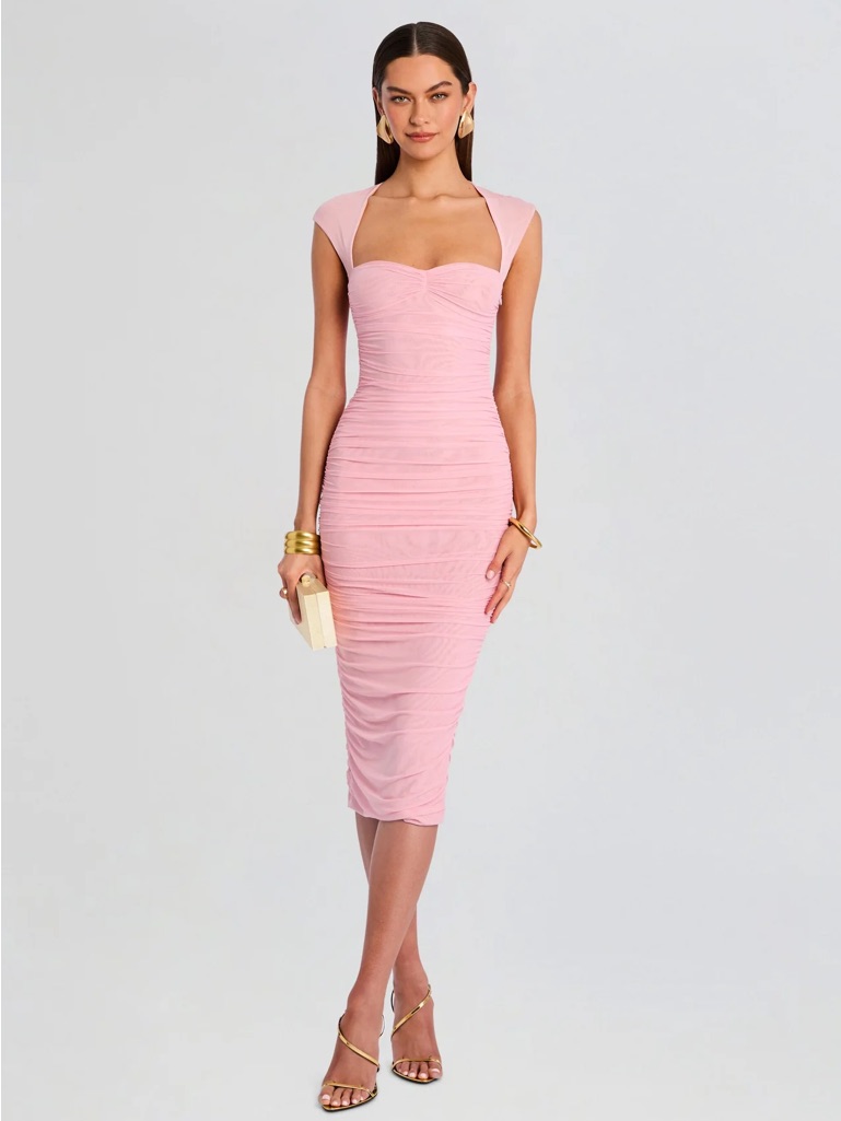 Ser.Oy.A Kylie Mesh Midi Dress In Pink